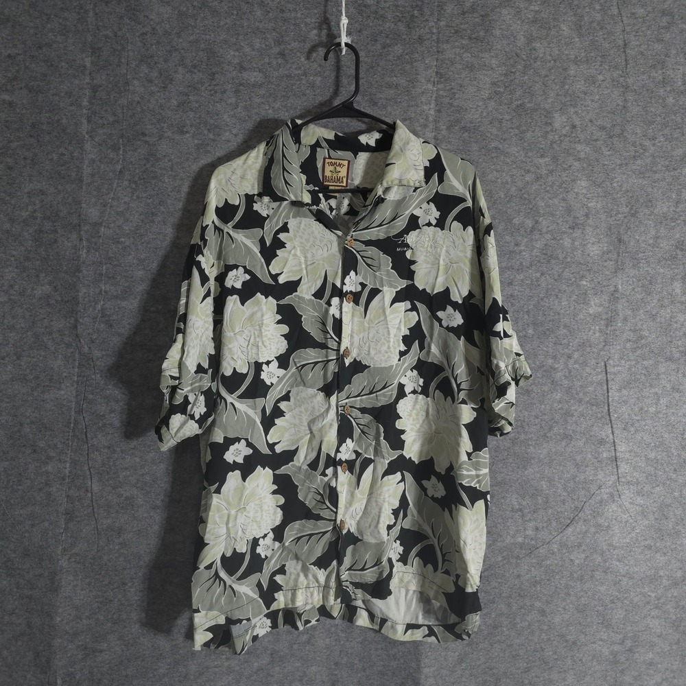 Tommy Bahama Silk Floral Button Up Camp Shirt Mens Size Large Beach Short Sleeve